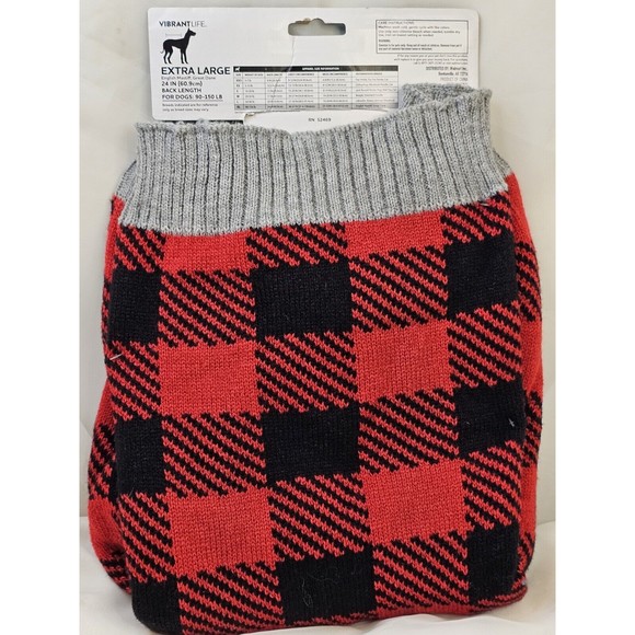 Vibrant Life Buffalo Plaid Pet Sweater Size XL For Pets 90 To 150 Lbs 24 in Back - Picture 2 of 7